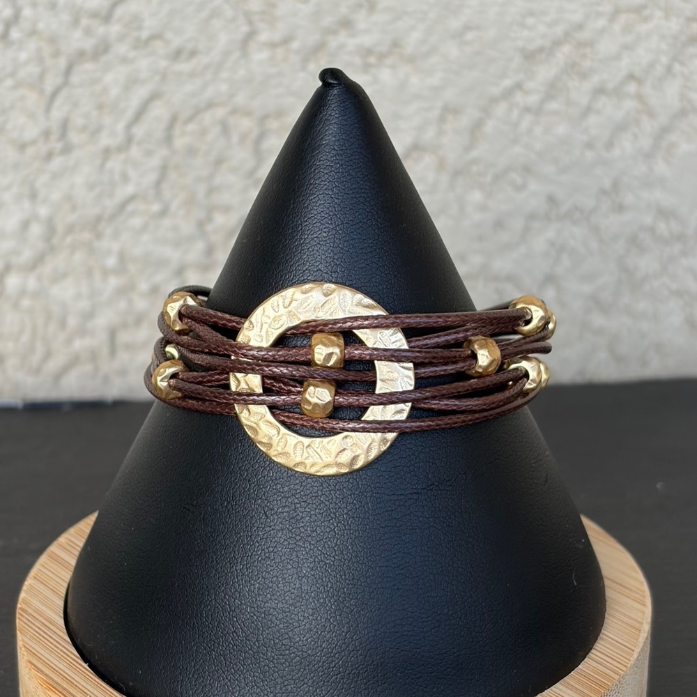 Boho Hammered Gold Brown Multi-Strand Bracelet